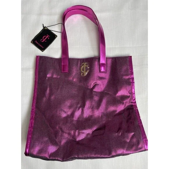 Juicy Couture Matallic Pink Denim Tote Bag New - Picture 2 of 8